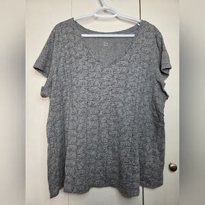 🌷Ricki's Women's XXL Plus Sized Gray Cat Stencil Outline Pattern V-Neck Top